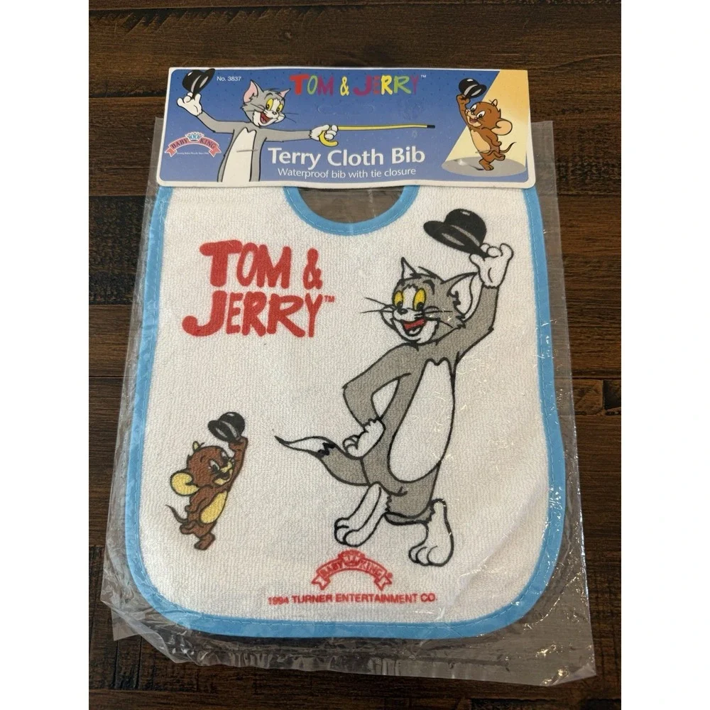 Tom & Jerry Cotton Terry Baby Bib Cat Mouse Terry Cloth Waterproof Vtg 90s 1994